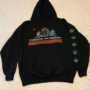 Black Cheech and Chong Hoodie with Green Leaf Design
